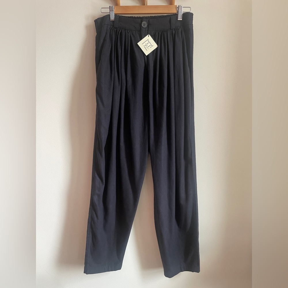 NWT Baserange raw silk black pleated gathered pants size S 30” waist fits 4/6 M